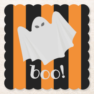 Porta-copo De Papel Ghost Ghost Halloween Laranja e Black Stripes Boo!