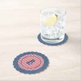 Porta-copo De Papel Ginga Vermelho e Branco, Estampa de Denim Azul, In