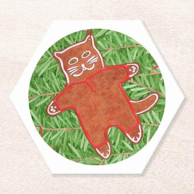 Porta-copo De Papel GINGERBREAD KITTY Conjunto de Pires de Papel Hexag (Frente)