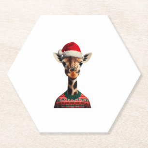 Porta-copo De Papel Girafa com Santa Hat Natal Safari Xmas Safar