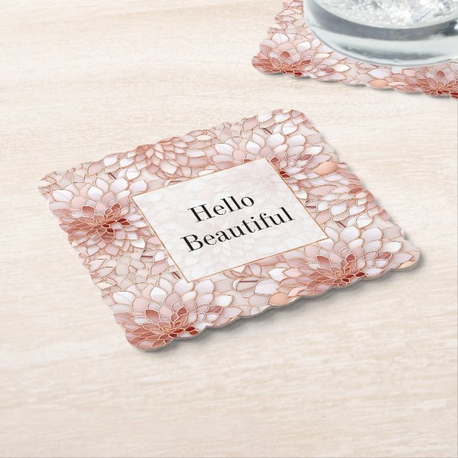 Porta-copo De Papel Girly Glam Rosa Rosa Dourada Floral (Angular)