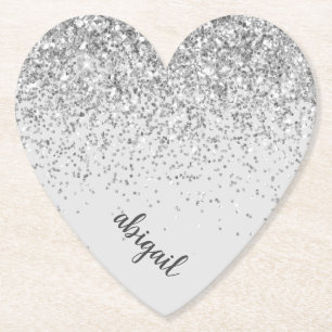 Porta-copo De Papel Girly Silver Glitter Sparkle Modern Heart Party