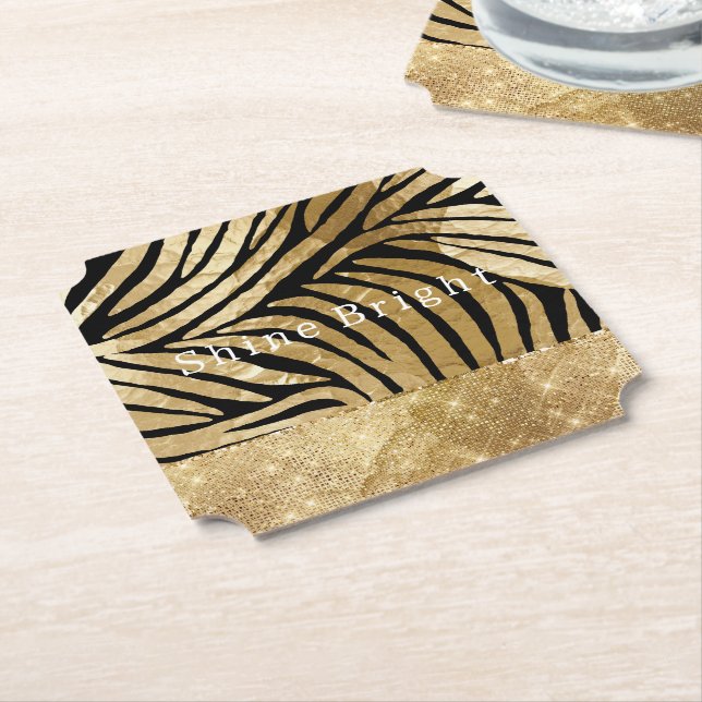 Porta-copo De Papel Glam Dourado Black Zebra Animal Glitzy Sparkle (Angular)