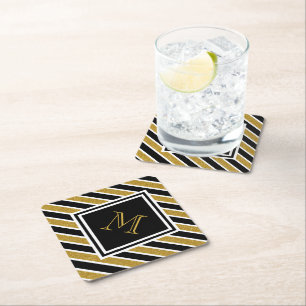 Porta-copo De Papel Glitter Elegante Dourado, Em Monograma