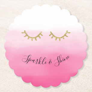 Porta-copo De Papel Glitter Eyelashes Dourado Rosa