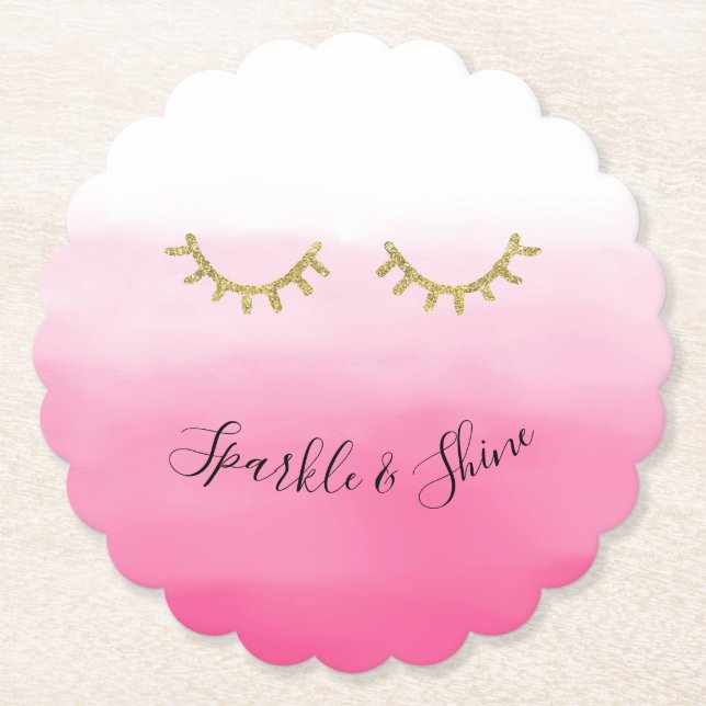Porta-copo De Papel Glitter Eyelashes Dourado Rosa (Frente)