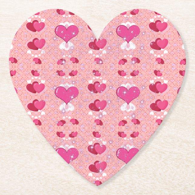 Porta-copo De Papel glitter pink heart vibrant romantic wallpaper (Frente)