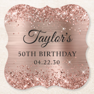 Porta-copo De Papel Glittery Rose Gold Foil 50º Aniversário