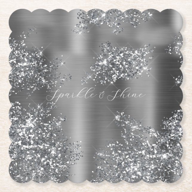 Porta-copo De Papel Glitzy Silver (Frente)