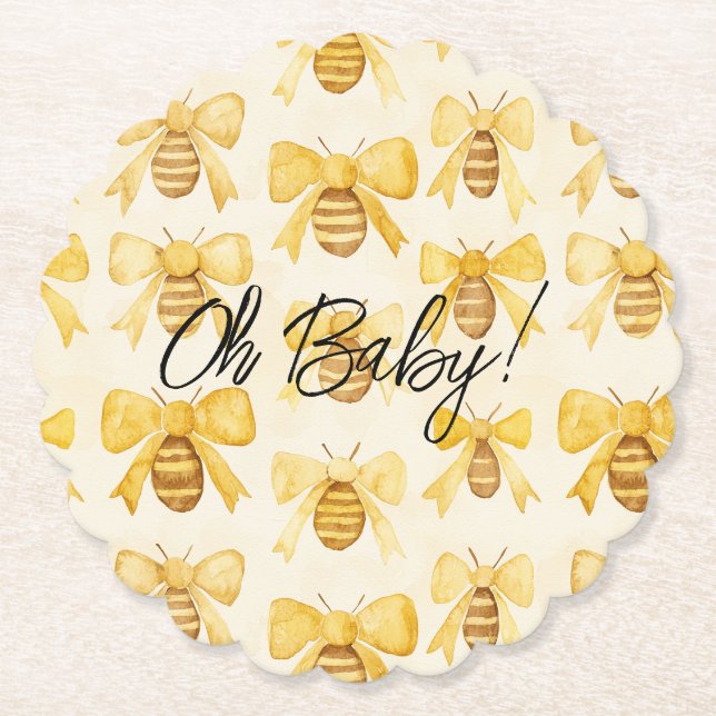 Porta-copo De Papel Gold Yellow Honey Bees Bows Baby Shower (Frente)