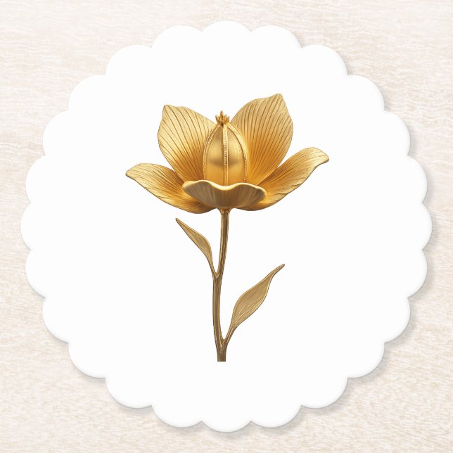 Porta-copo De Papel Golden Flower Paper Coaster (Frente)