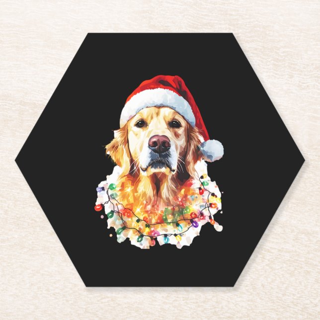 Porta-copo De Papel Golden Retriever Funny dog Christmas Santa Hat lig (Frente)
