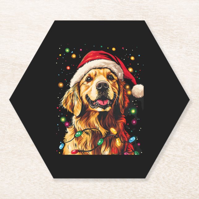 Porta-copo De Papel Golden Retriever Funny dog Christmas Santa Hat lig (Frente)
