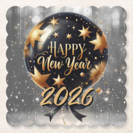Porta-copo De Papel Golden Sparkle New Year Balloon with 2026 Glow