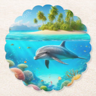 Porta-copo De Papel Golfinho submarino colorido tropical/Havaí