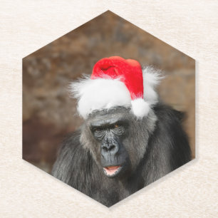 Porta-copo De Papel Gorilla Biddy em um Chapéu Festivo de Natal