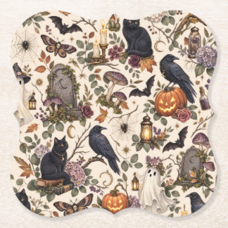 Porta-copo De Papel Gothic Halloween Ravens Cats Ghosts Floral Pattern