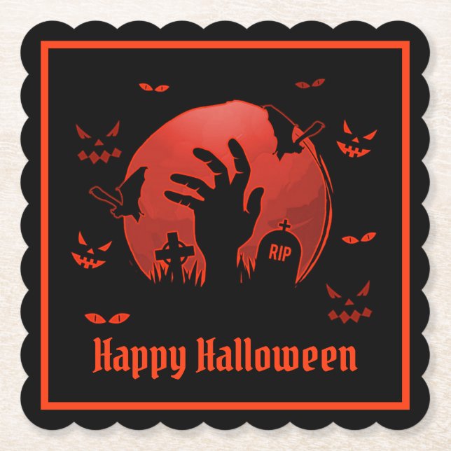 Porta-copo De Papel Graveyard Moon Halloween (Frente)