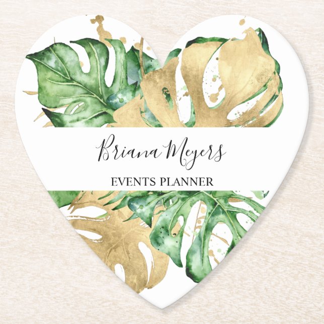 Porta-copo De Papel Greenery Palm Deixa Dourada Tropical (Frente)