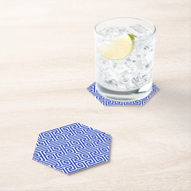 Porta-copo De Papel Grego Meander Key Square H Patterno Blue (Insitu)