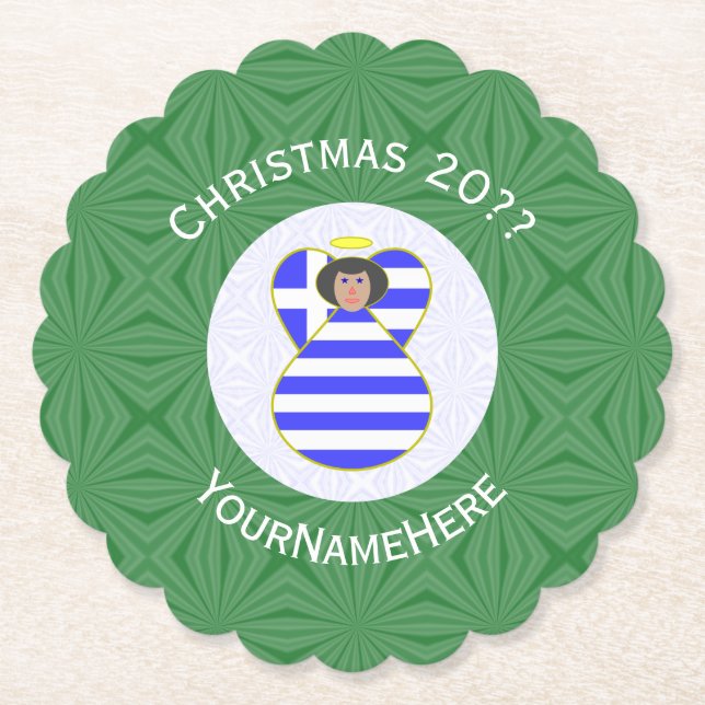 Porta-copo De Papel Grego Preto Anjo Bandeira de Natal Pessoal (Frente)