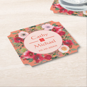 Porta-copo De Papel Grinalda floral de círculo laranja casamento chinê