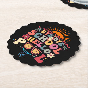 Porta-copo De Papel Groovy Retro Design Bye School Hello Piscina Legal