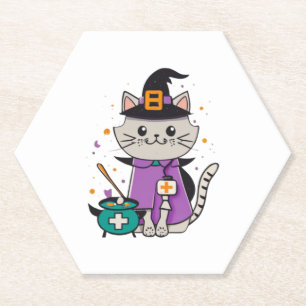 Porta-copo De Papel Halloween Feline Hero One Spooky Nurse Cat