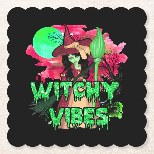 Porta-copo De Papel Halloween Witchy Vibes (Frente)