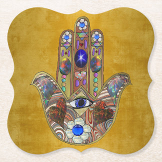 Porta-copo De Papel Hamsa Hearts Flowers Opal Art em Dourado