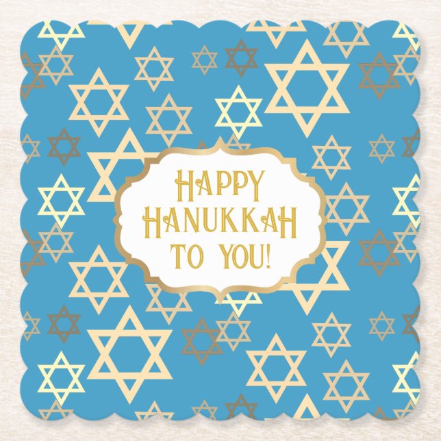 Porta-copo De Papel Hanukkah Modern Blue Dourada Star de David (Frente)