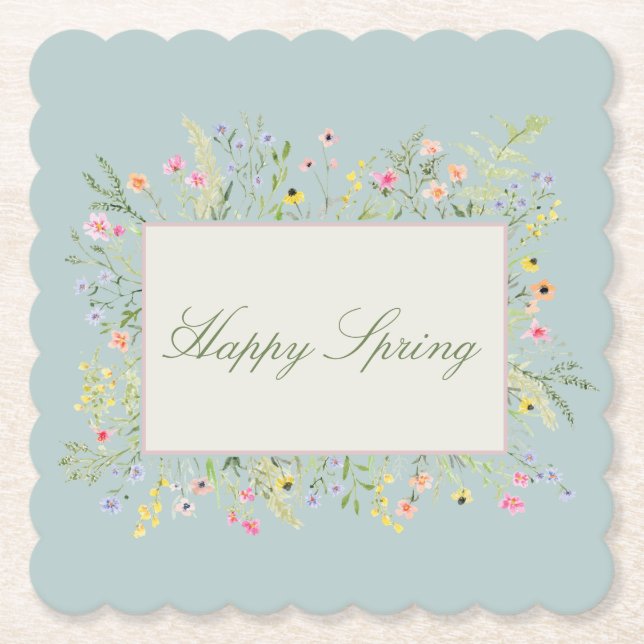Porta-copo De Papel Happy Spring Watercolor Wildflower  (Frente)