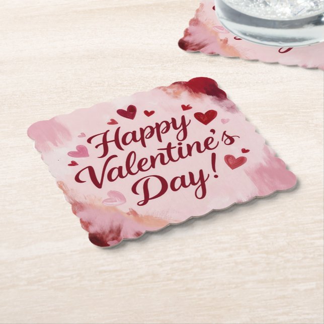 Porta-copo De Papel Happy Valentine's Day! Painted Brush Strokes (Angular)