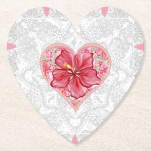 Porta-copo De Papel Hibiscus e rendas RED