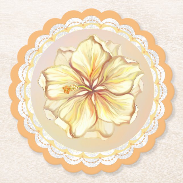 Porta-copo De Papel Hibiscus & lace AMARELO (Frente)