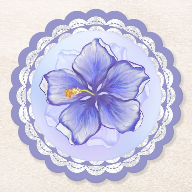 Porta-copo De Papel Hibiscus & lace BLUE (Frente)