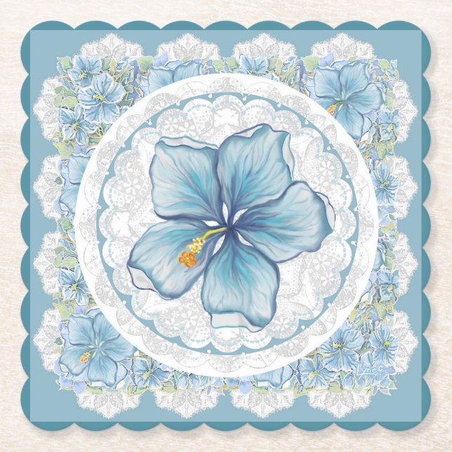 Porta-copo De Papel Hibiscus & lace TURQUOISE (Frente)