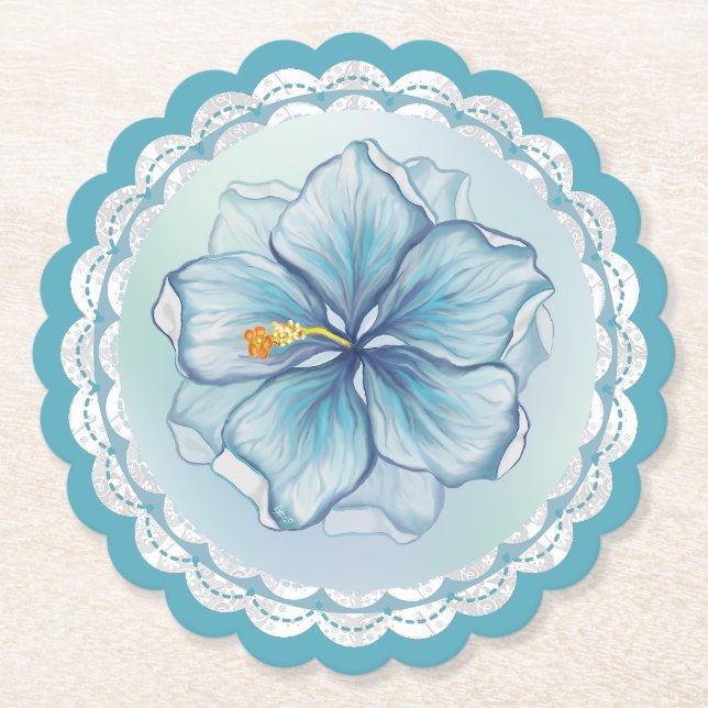 Porta-copo De Papel Hibiscus & lace TURQUOISE (Frente)