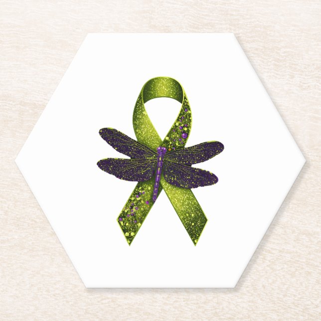 Porta-copo De Papel Hippie Dragonfly Green Ribbon Cerebral Palsy Aware (Frente)
