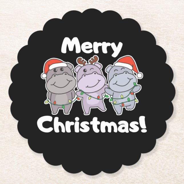 Porta-copo De Papel Hippo Christmas Animais Cuja Feliz Hipopótamo (Frente)
