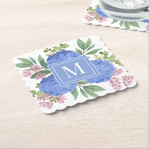 Porta-copo De Papel Hydrangeas Azul Monograma Personalizado do Buquê M