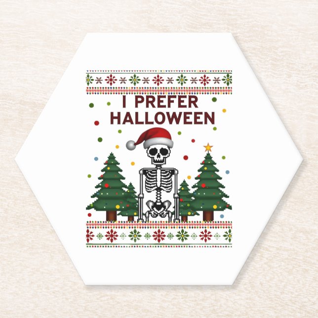 Porta-copo De Papel I Prefer Halloween Skeleton Ugly Christmas Skull S (Frente)