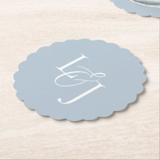 Porta-copo De Papel Iniciais de Casal Azul Dusty Casamento Monograma