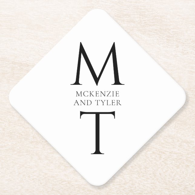 Porta-copo De Papel Iniciais Negras Negrito em Monograma Moderno (Frente)