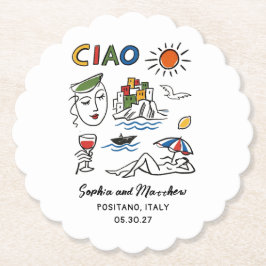 Porta-copo De Papel Italian Wedding Hand Drawn Amalfi Coast Modern 