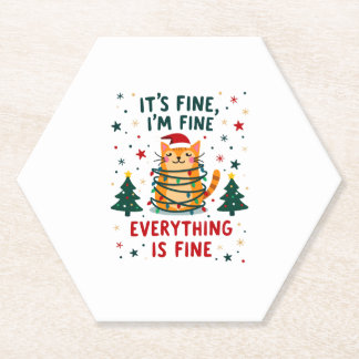Porta-copo De Papel It's Fine I'm Fine Everything Is Fine Xmas Cat Chr