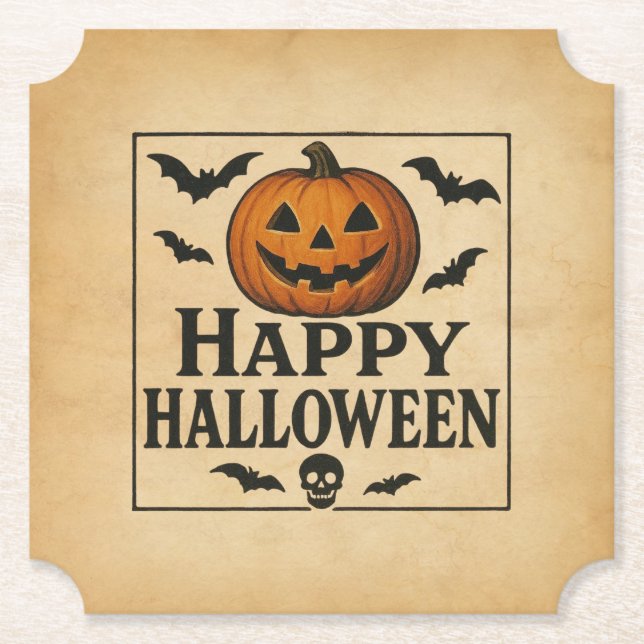Porta-copo De Papel Jack-o-lanterna do Feliz Halloween clássico (Frente)