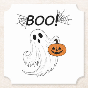 Porta-copo De Papel Jack-o-lanterna e um fantasma branco Boo Halloween