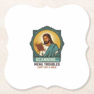 Porta-copo De Papel Jesus Código QR Borroso Não Funciona Menu Humor Té