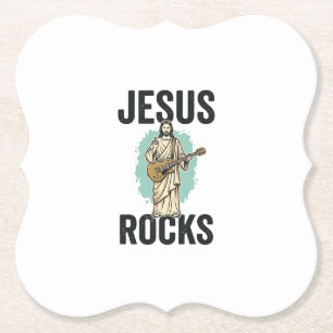 Porta-copo De Papel Jesus Rocks Guitar Entalhe Cristão Vintage Des